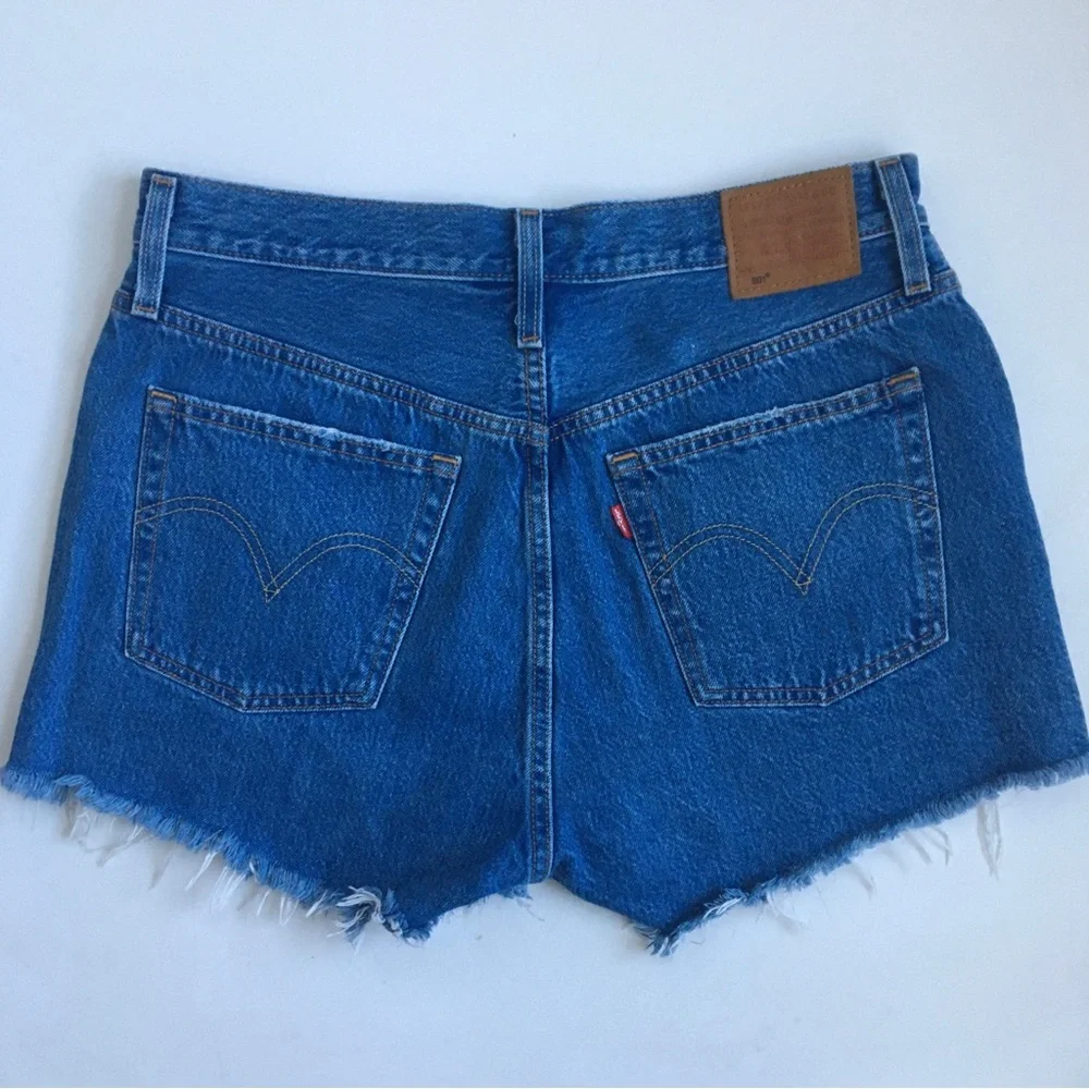 Levis Premium 501 High Rise Original Distressed Raw Hem Jean Shorts Size 30